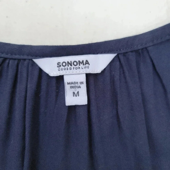 Sleeveless Blouses Sonoma Tank Top Navy Blue Tie 100% Rayon Sz M MediumArmpit - Picture 2 of 8